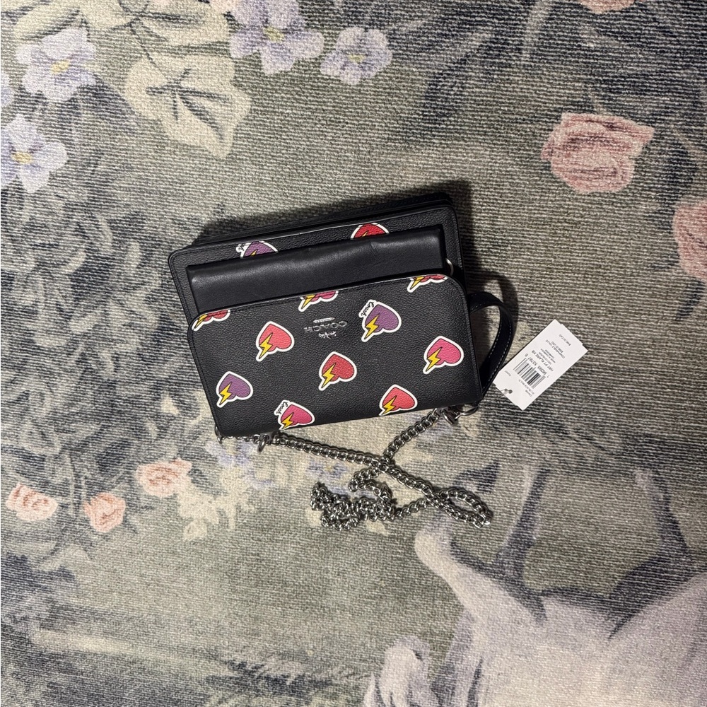 Coach Black Crossbody Bag with Heart Print